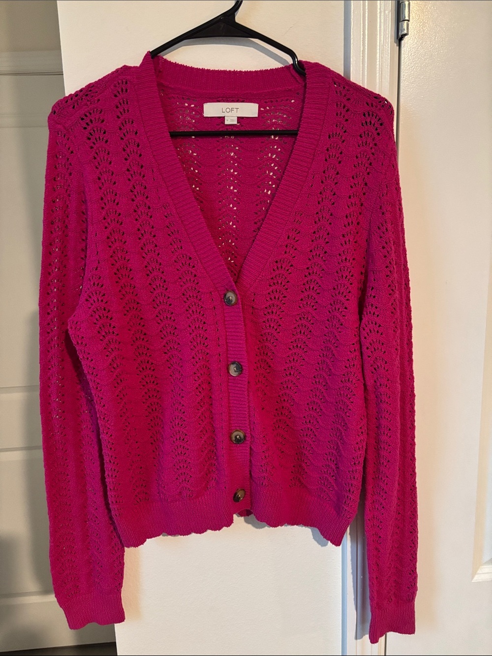LOFT Fuchsia V-Neck Button Front Cardigan
